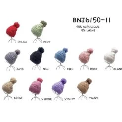 Bonnet à Motif Torsadé Et Pompon Avec Revers Coloris MIX