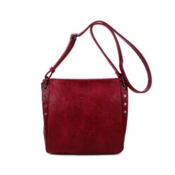 Sac Carré Porté Travers Effet Cuir Vieilli Framboise