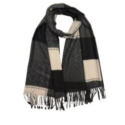 Écharpe Unisexe Effrangée Noir à Motifs Multicolores