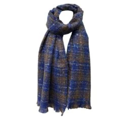 Écharpe En Tweed Bleu Roi Finition Avec Des Fils Brillants