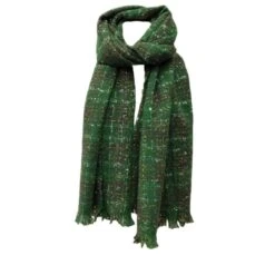 Écharpe En Tweed Vert Finition Avec Des Fils Brillants