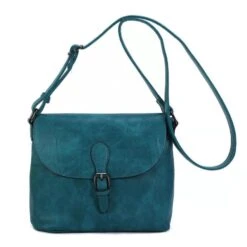 Sac En Bandoulière Similicuir Bleu Paon à Fermoir Boucle Métal