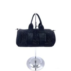 Sac Circulaire Noir En Strass Avec Chaînette Amovible