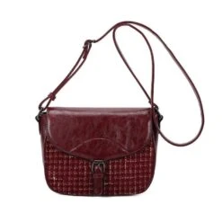 Sac Besace Rabat à Boucle Motif Pied De Poule Marsala