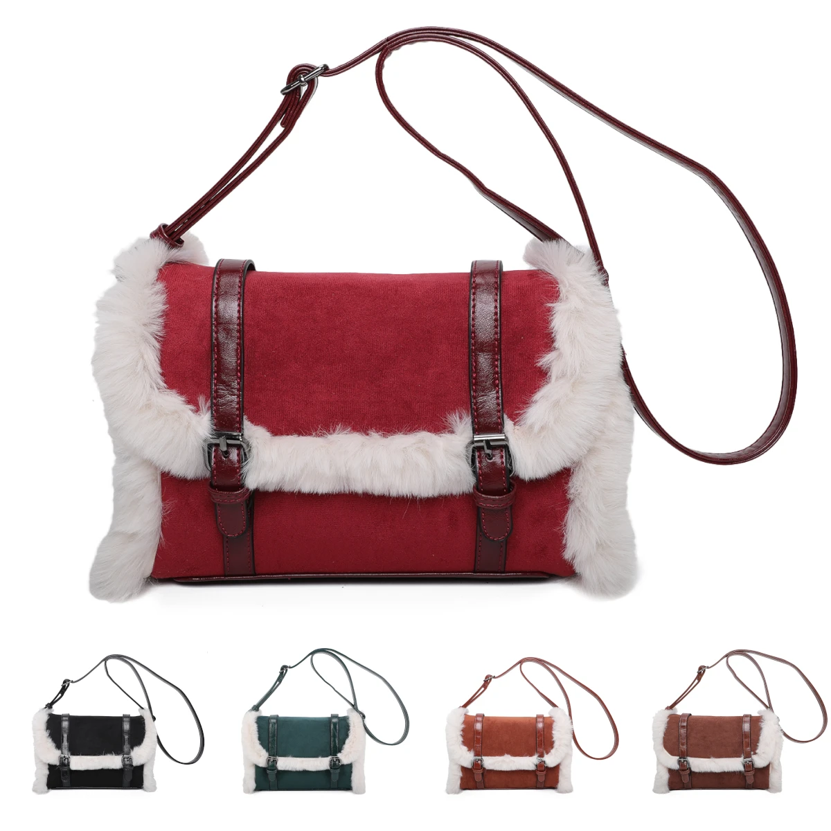 Sac Bandoulière En Suédine Avec Bordure Fausse Fourrure 4 Sac Bandoulière En Suédine Avec Bordure Fausse Fourrure – Image 2