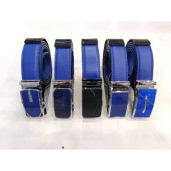 Ceinture à Lanière Sans Trous En Cuir Bleu Et Boucle Automatique
