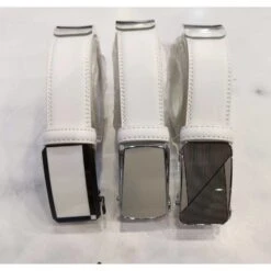 Ceinture Automatique En Croûte De Cuir De Vachette Blanc