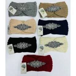 Bandeau Croisé En Maille Torsadée Orné D'une Fleur à Strass