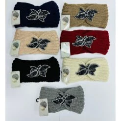 Bandeau Tricoté Effet Croisé Paré D'une Fleur Pailletée