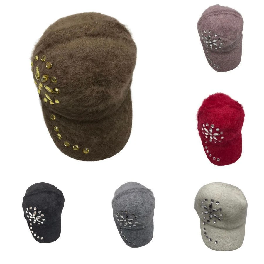 Casquette Plate En Faux Visons à Strass Décoratifs Coloris MIX 3 Casquette Plate En Faux Visons à Strass Décoratifs Coloris MIX