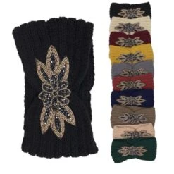 Bandeau En Tricot Croisé Au Milieu Orné De Fleur à Cristaux