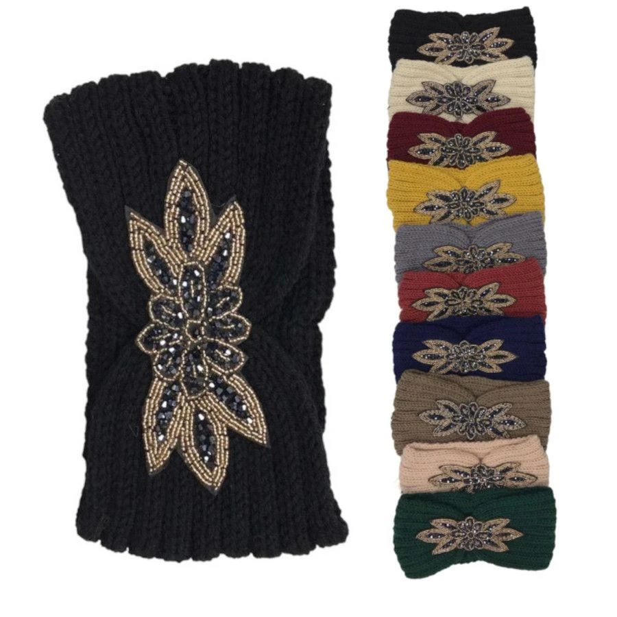 Bandeau En Tricot Croisé Au Milieu Orné De Fleur à Cristaux 3 Bandeau En Tricot Croisé Au Milieu Orné De Fleur à Cristaux