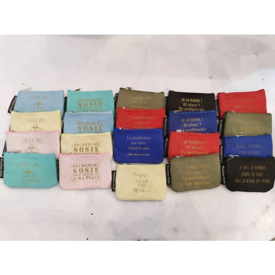 Porte Monnaie En Toile De Coton Avec Impression Texte 3 Porte Monnaie En Toile De Coton Avec Impression Texte