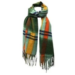 Écharpe à Bloc De Couleurs Munie De Franges Vert