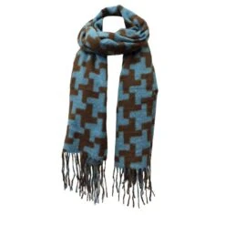 Écharpe Frangée Motif En Pied De Poule Marron