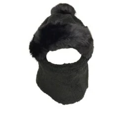Bonnet Polaire à Pompon + écharpe En Peluche Noir 2 En 1