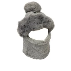 Bonnet Polaire à Pompon + écharpe En Peluche Gris 2 En 1