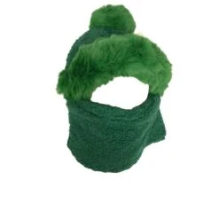 Bonnet Polaire à Pompon + écharpe En Peluche Vert 2 En 1