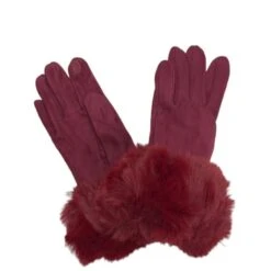 Gants Tactiles Avec Poignet Fausse Fourrure Bordeaux