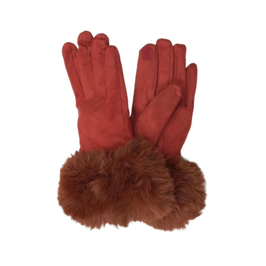 Gants Tactiles Avec Poignet Fausse Fourrure Brique 3 Gants Tactiles Avec Poignet Fausse Fourrure Brique