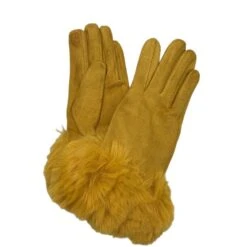 Gants Tactiles Avec Poignet Fausse Fourrure Moutarde