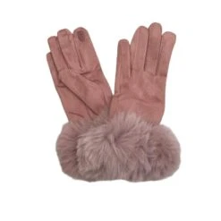Gants Tactiles Avec Poignet Fausse Fourrure Vieux Rose