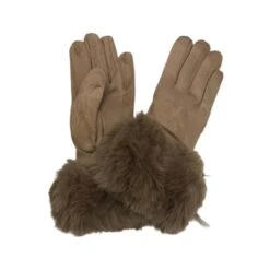 Gants Tactiles Avec Poignet Fausse Fourrure Taupe