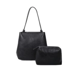Sac à Main 2 Pièces Imitation Cuir Noir Avec Pochette