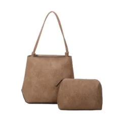 Sac à Main 2 Pièces Imitation Cuir Sable Avec Pochette