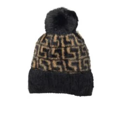 Bonnet Douillet Agrémenté Pompon Brun Et Motif Grec