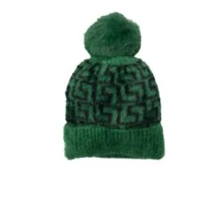 Bonnet Douillet Agrémenté Pompon Vert Et Motif Grec