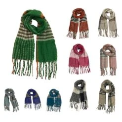Écharpe En Laine Mélangée à Carreaux Et Franges Coloris MIX