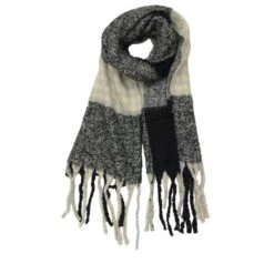 Écharpe Noir En Laine Mélangée à Carreaux Et Franges