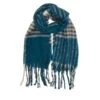 Écharpe Bleu Pétrole En Laine Mélangée à Carreaux Et Franges -Accessoires De Mode product 11671449hd