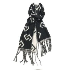 Belle écharpe Design Grec Avec Finition Franges Noir