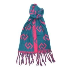 Belle écharpe Design Grec Avec Finition Franges Fuchsia