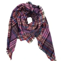 Écharpe Mauve En Motif Carreaux Multicolores