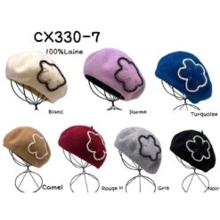 Béret En Laine Avec Fleur à Perles Coloris AU CHOIX