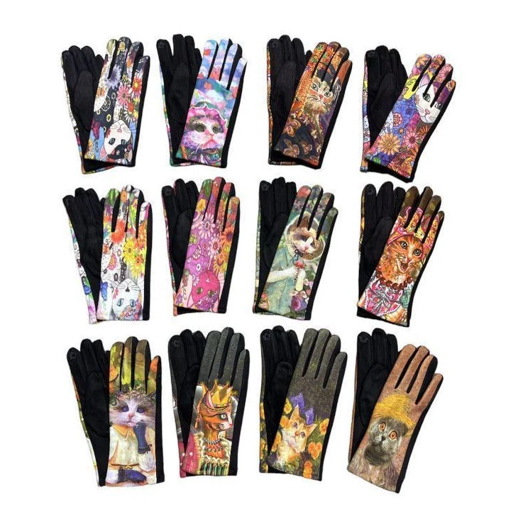 Jolie Paire De Gants à Imprimé Fleuri Avec Chat 3 Jolie Paire De Gants à Imprimé Fleuri Avec Chat