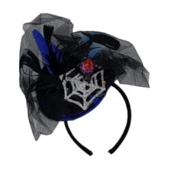 Serre-tête Chapeau Sorcière Bleu Avec Tulle à Plumes Et Toile D'arraigné