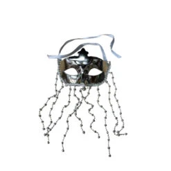 Masque De Carnaval Argent à Franges Chaînettes En Billes