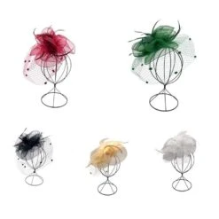 Bibi De Cérémonie à Voilette En Grosse Fleur Avec Plumes Coloris MIX