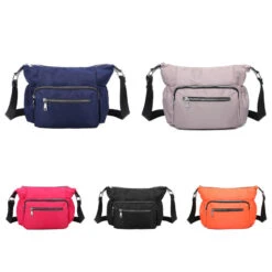 Sac Besace En Nylon Couleur Unie Avec Poches Multiples