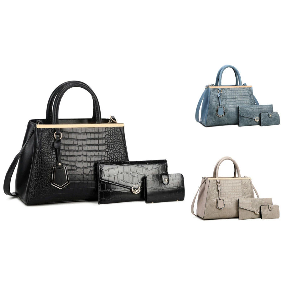 Lot De 3 Pièces De Sac A Main En Cuir PU Motif Croco, Sac Cabas, Pochette De Soirée, Porte-monnaie 3 Lot De 3 Pièces De Sac A Main En Cuir PU Motif Croco, Sac Cabas, Pochette De Soirée, Porte-monnaie