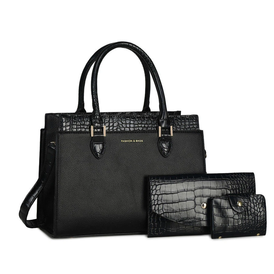 Sac à Main 3 Pièces De Sac à Bandoulière Finition En Peau De Crocodile 3 Sac à Main 3 Pièces De Sac à Bandoulière Finition En Peau De Crocodile