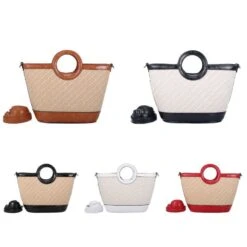 Sac Cabas Aspect Cuir Effet Tressé à 2 Poignées Rondes