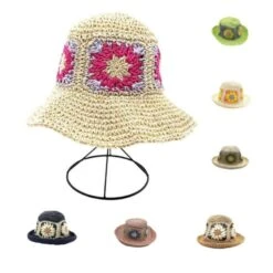 Chapeau Souple En Papier Avec Fleurs En Crochet Ajouré