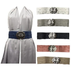Ceinture élastique Et Simili Ajouré à Boucle En Métal Coloris MIX