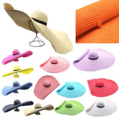 Chapeau De Soleil Floppy En Paille De Papier Avec Ruban