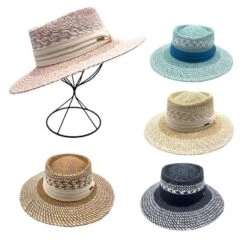 Chapeau De Soleil En Papier Relevé D’un Galon En Tissu